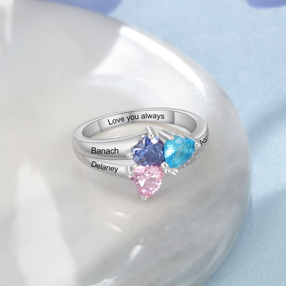 925 Sterling Silver Three Birthstone Ring