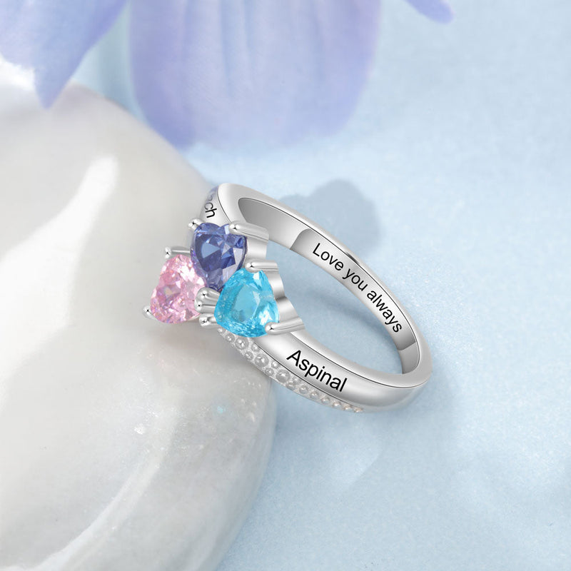 925 Sterling Silver Three Birthstone Ring
