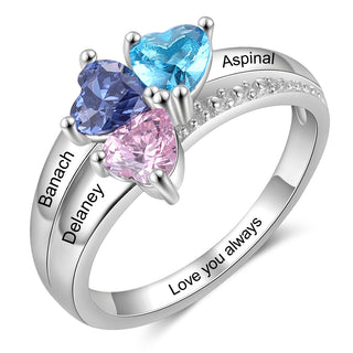 925 Sterling Silver Three Birthstone Ring
