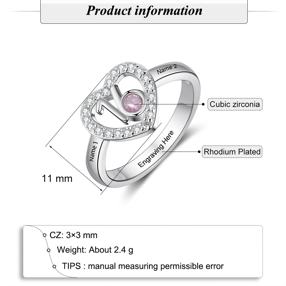 Copper Birthstone Number Sixteen Heart Ring