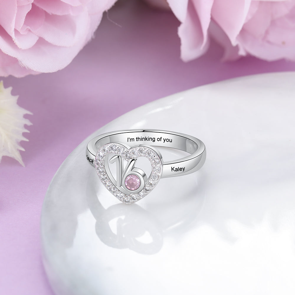 Copper Birthstone Number Sixteen Heart Ring