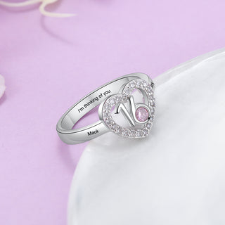 Copper Birthstone Number Sixteen Heart Ring