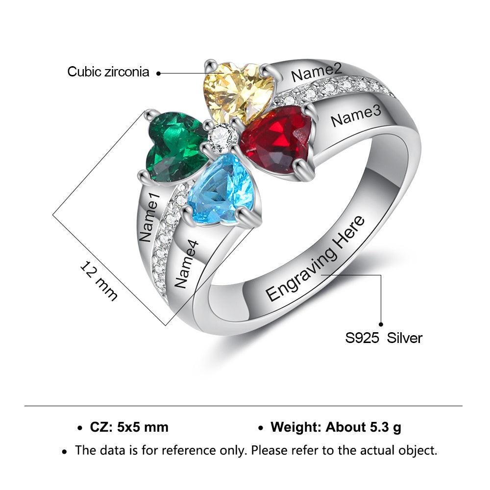 925 Silver Birthstone Ring with Engraving Names