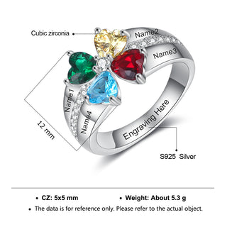 925 Silver Birthstone Ring with Engraving Names