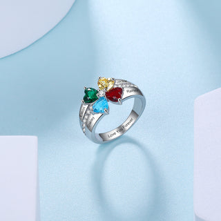 925 Silver Birthstone Ring with Engraving Names