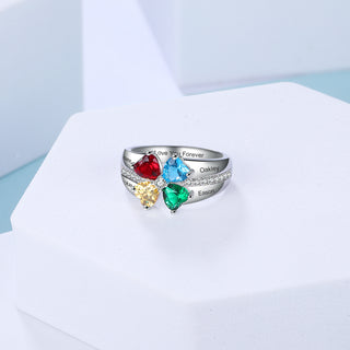 925 Silver Birthstone Ring with Engraving Names