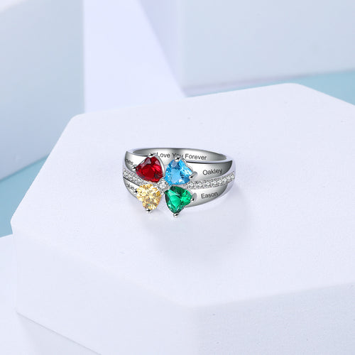 925 Silver Birthstone Ring with Engraving Names