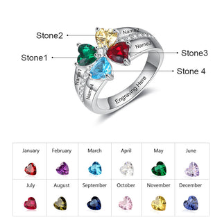 925 Silver Birthstone Ring with Engraving Names
