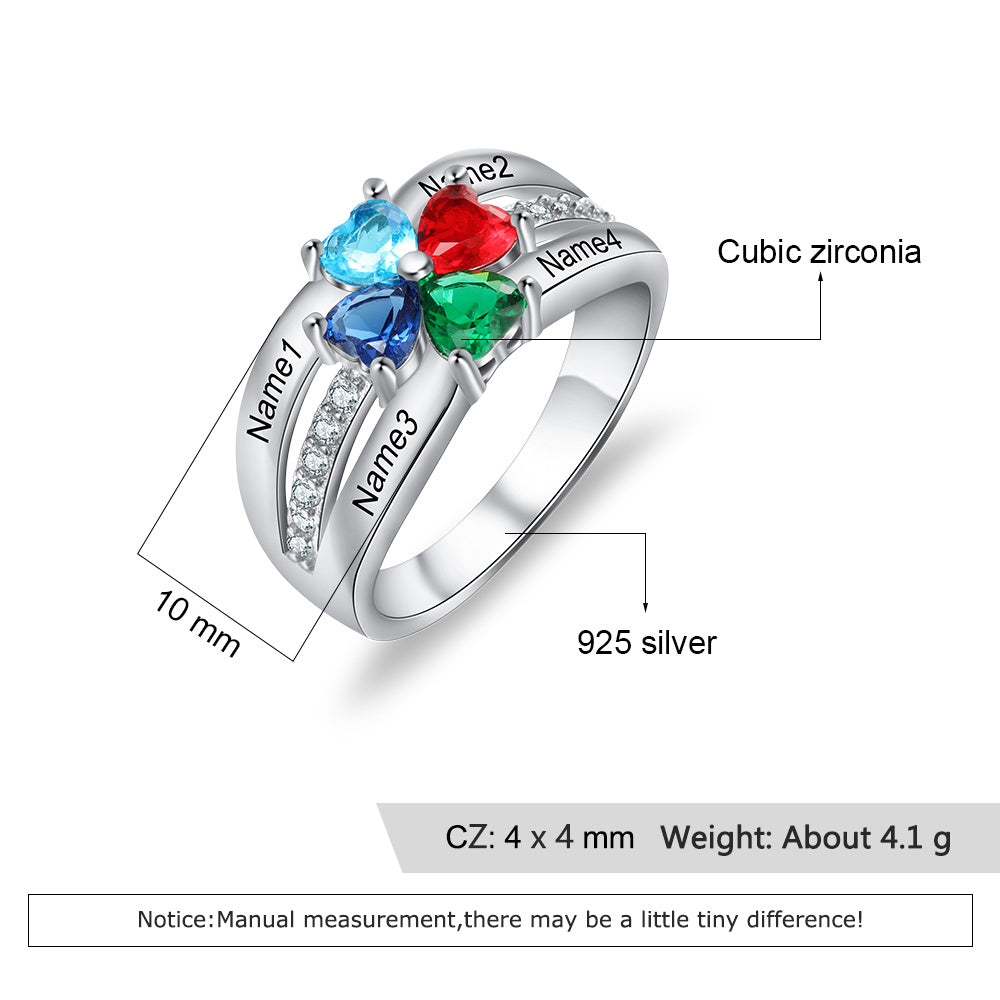 Custom Heart Birthstone Flower Rings for Mother