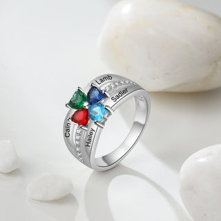 Custom Heart Birthstone Flower Rings for Mother