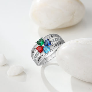 Custom Heart Birthstone Flower Rings for Mother