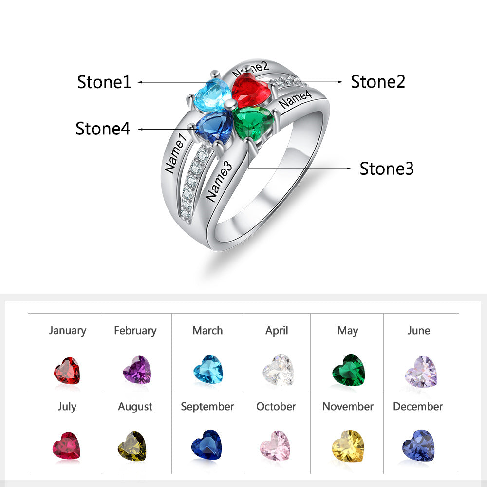 Custom Heart Birthstone Flower Rings for Mother