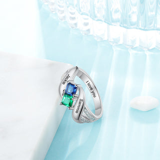 925 Silver Cubic Zirconia Ring with Engraving Names