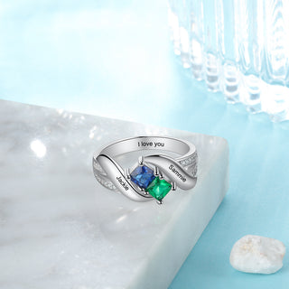 925 Silver Cubic Zirconia Ring with Engraving Names