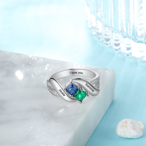 925 Silver Cubic Zirconia Ring with Engraving Names