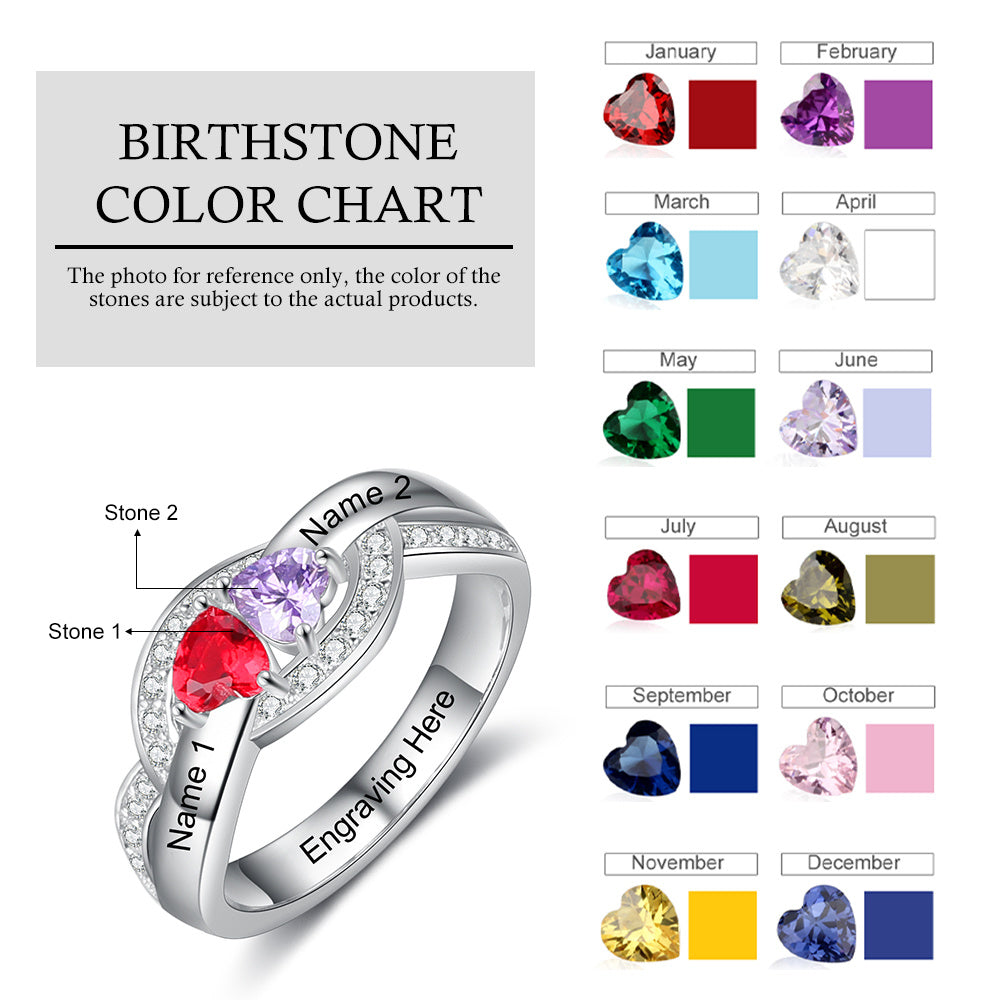 925 Staerling Silver Birthstone Rings with Engraved Names