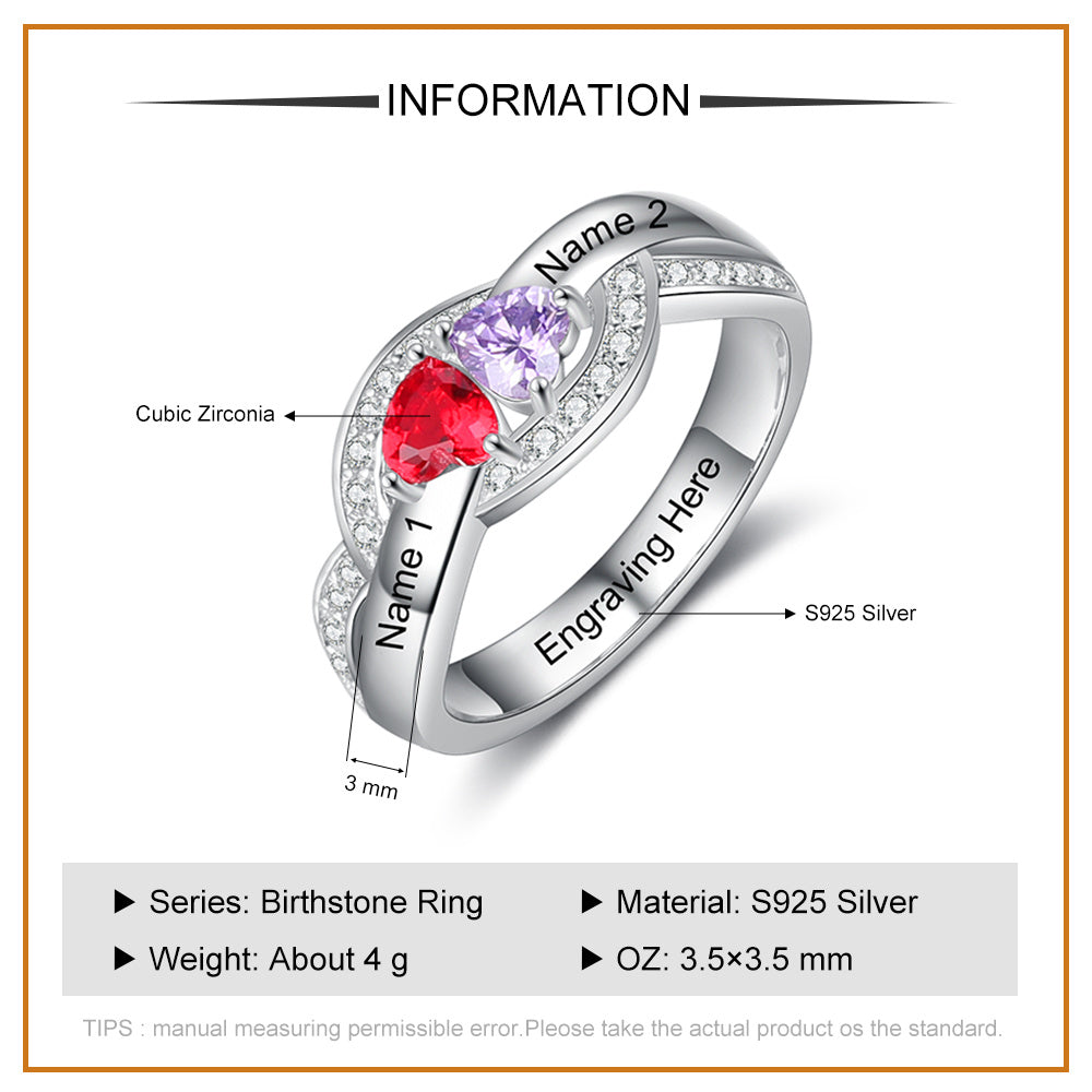 925 Staerling Silver Birthstone Rings with Engraved Names
