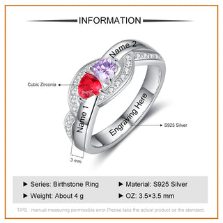 925 Staerling Silver Birthstone Rings with Engraved Names