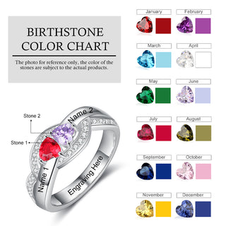 925 Staerling Silver Birthstone Rings with Engraved Names