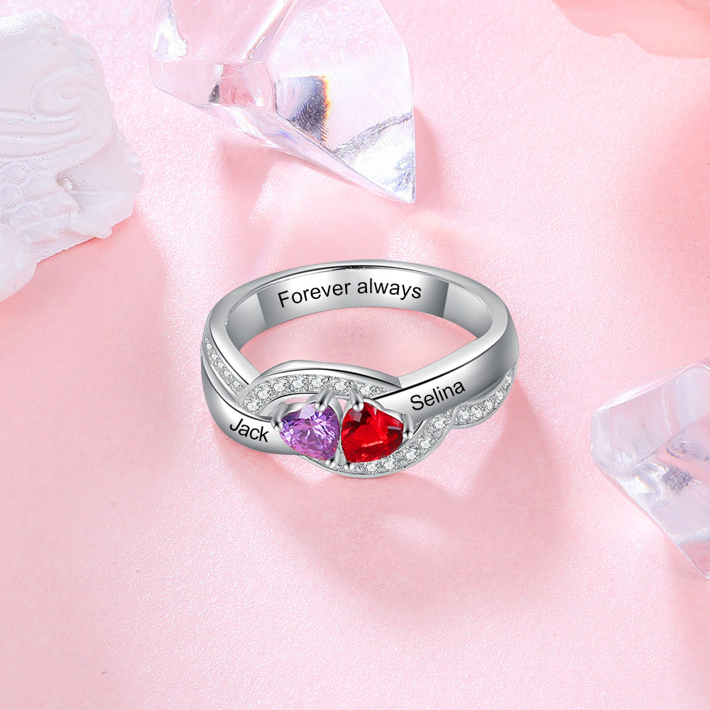 925 Staerling Silver Birthstone Rings with Engraved Names