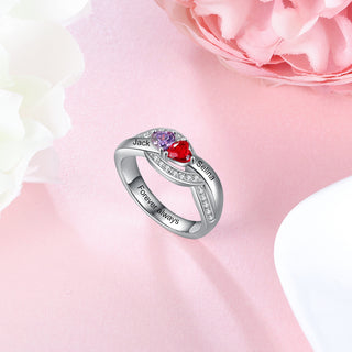 925 Staerling Silver Birthstone Rings with Engraved Names