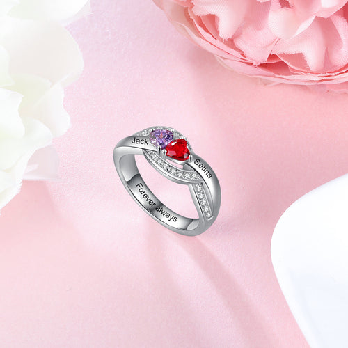 925 Staerling Silver Birthstone Rings with Engraved Names