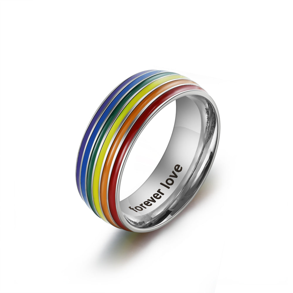 Personalized Stainless Steel Rainbow Gay Ring