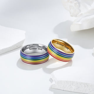Personalized Stainless Steel Rainbow Gay Ring