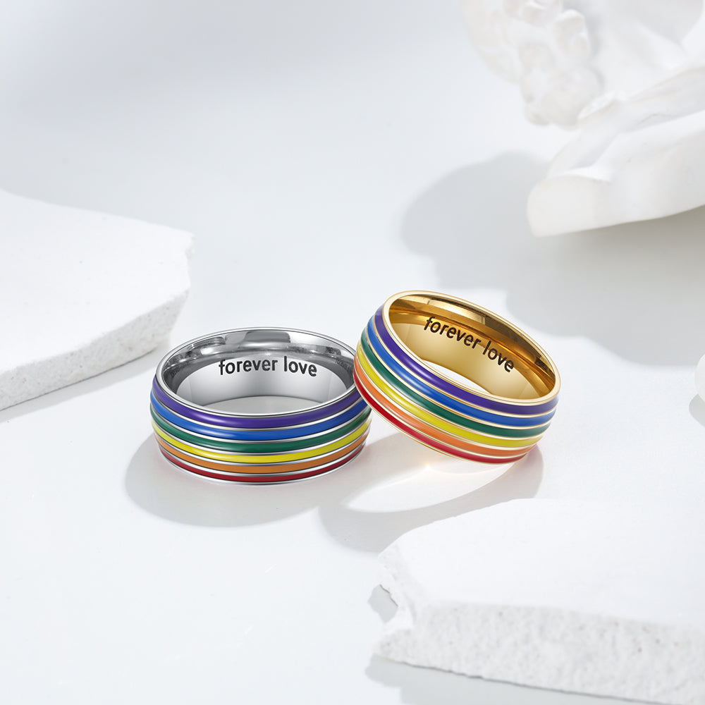 Personalized Stainless Steel Rainbow Gay Ring