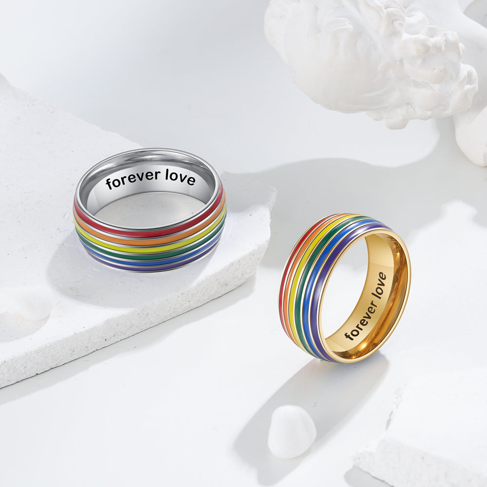 Personalized Stainless Steel Rainbow Gay Ring