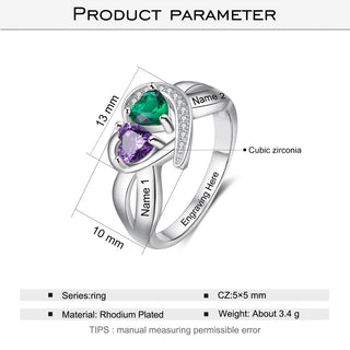 Rhodium Plated Heart Birthstone Ring