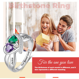 Rhodium Plated Heart Birthstone Ring