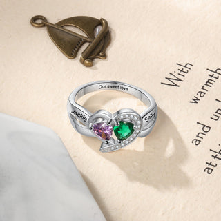 Rhodium Plated Heart Birthstone Ring