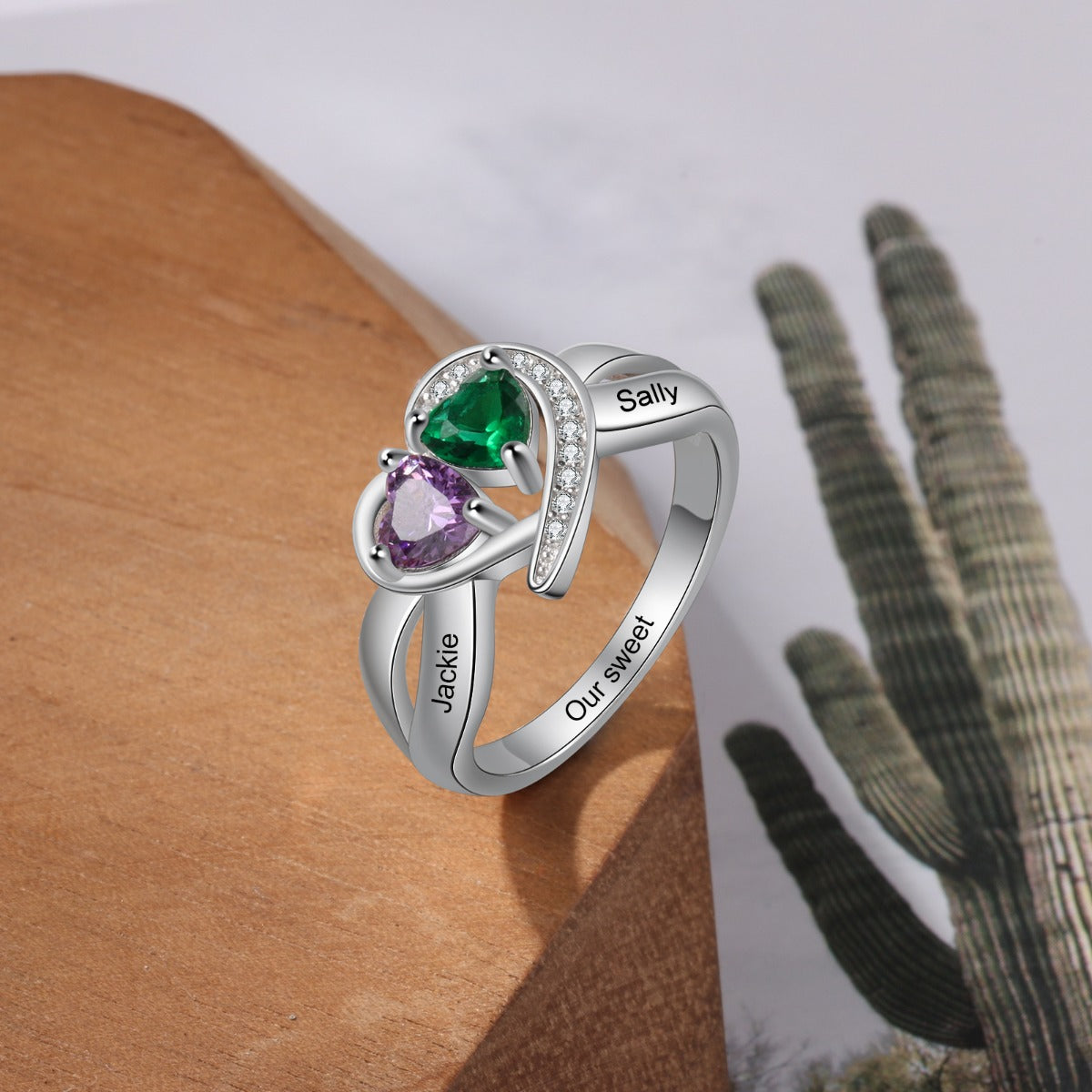 Rhodium Plated Heart Birthstone Ring