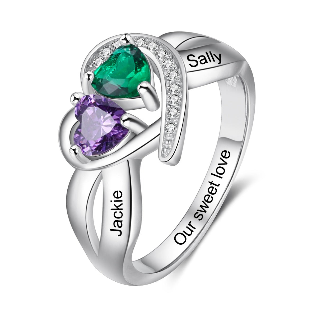 Rhodium Plated Heart Birthstone Ring