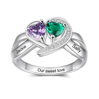 Rhodium Plated Heart Birthstone Ring