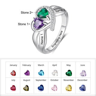 Rhodium Plated Heart Birthstone Ring