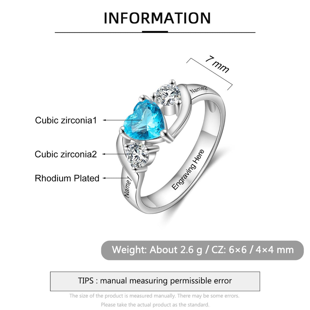 Rhodium Plated Heart Shape Birthstone Ring