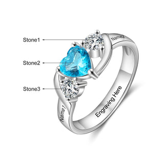 Rhodium Plated Heart Shape Birthstone Ring