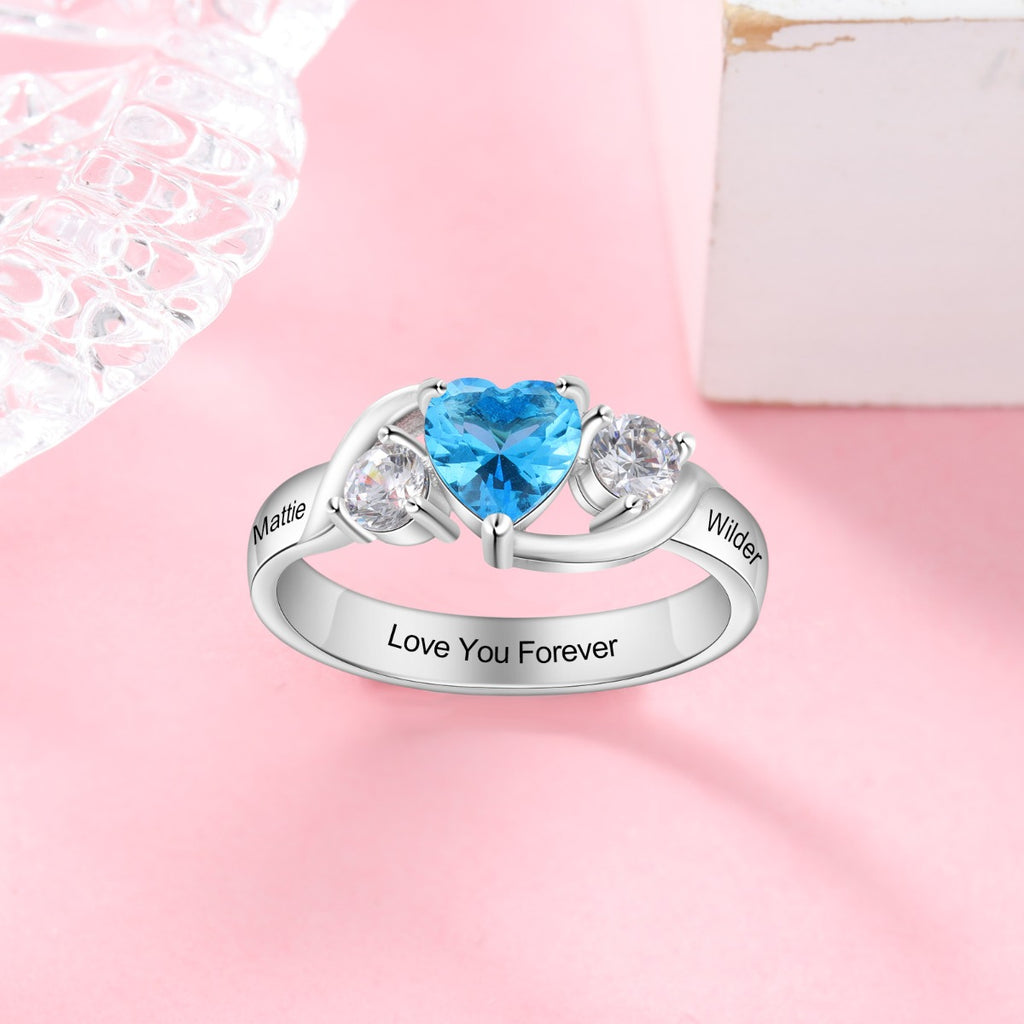 Rhodium Plated Heart Shape Birthstone Ring