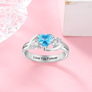 Rhodium Plated Heart Shape Birthstone Ring