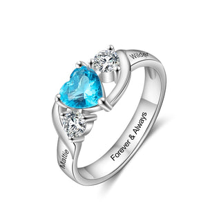 Rhodium Plated Heart Shape Birthstone Ring