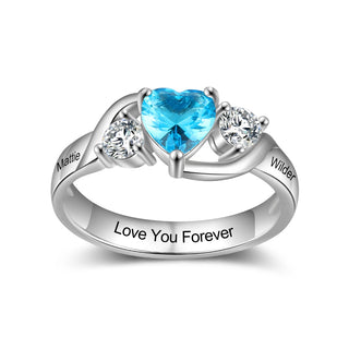 Rhodium Plated Heart Shape Birthstone Ring