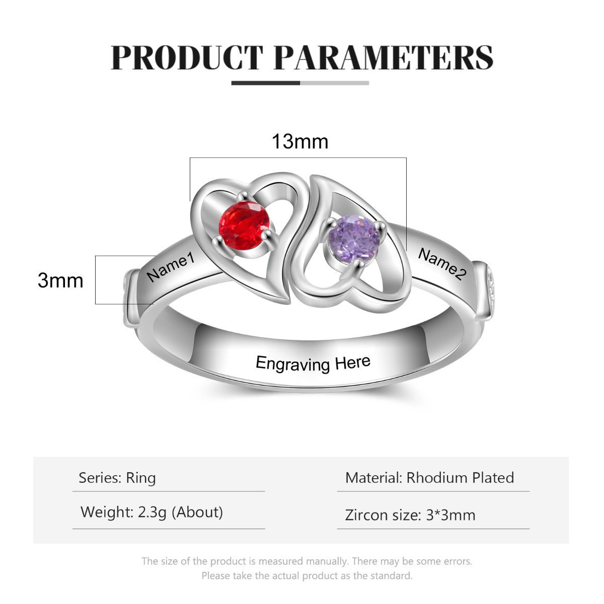 Rhodium Plated Double Heart Ring