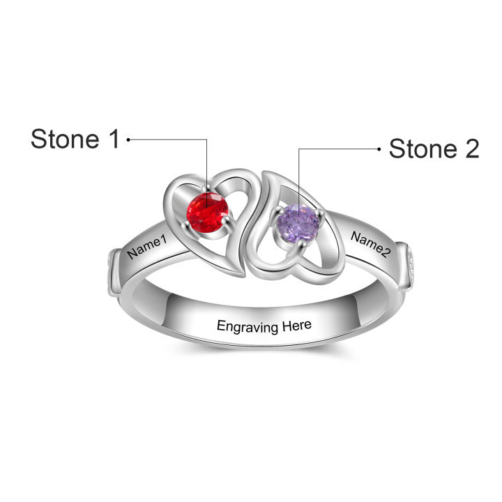 Rhodium Plated Double Heart Ring