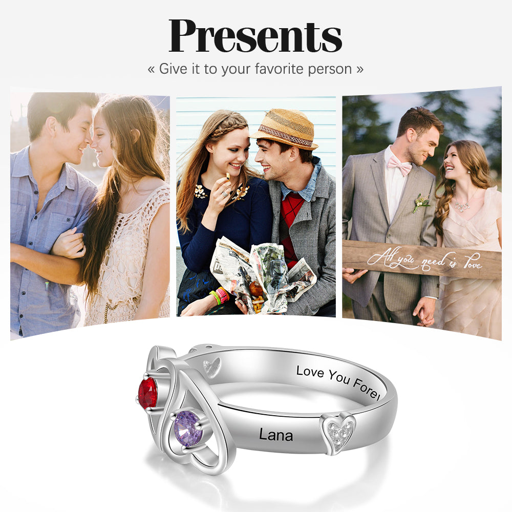 Rhodium Plated Double Heart Ring