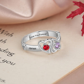 Rhodium Plated Double Heart Ring