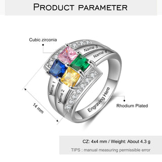Birthstone & Engraved Rhodium plated Ring
