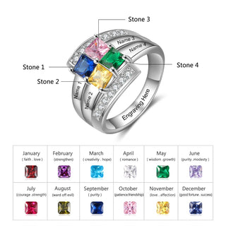 Birthstone & Engraved Rhodium plated Ring
