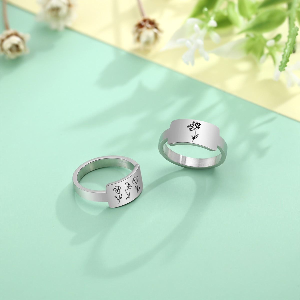 Custom One To Four Flower Birth Flower Ring